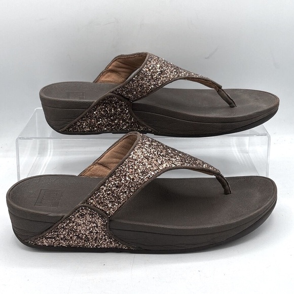 FitFlop Lulu Glitter Toe‑Post Slip‑On Sandal Bronze Women’s 10 Comfort Sparkle - Picture 2 of 8